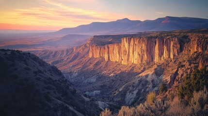 Naklejka premium Majestic Sunset Over a Rugged Canyon in the American Southwest