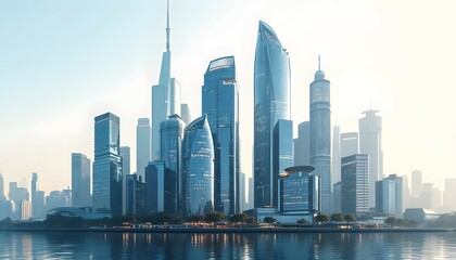 Obraz premium Modern skyscrapers by the waterfront