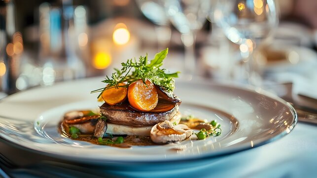 A refined autumn tasting menu featuring mushrooms and squash beautifully presented on a fine dining table