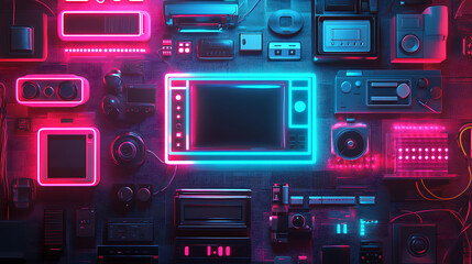 Obraz premium Vibrant Retro 80s Style Banner with Neon Elements
