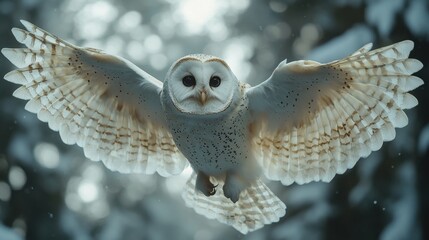 A stylish owl flying gracefully above the runway in a flowing cape and tailored trousers, showcasing an ethereal, high-fashion style