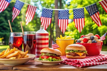 Labor Day Celebration Banner with American Flag Design for Food Photography