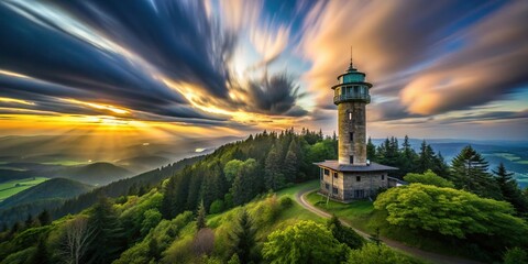 Long Exposure of Kottmar Mountain Tower at Dusk - Stunning Nightscape Photography in Germany