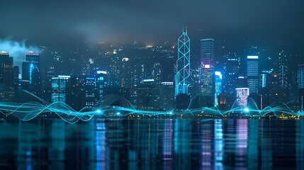 Nighttime Cityscape with Futuristic Glow