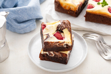 Cheesecake brownies with raspberry and cream cheese swirl
