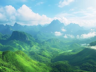 Fototapeta premium Serene Mountainous Landscape with Pristine Vegetation