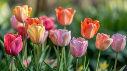 Fototapeta premium Colorful Tulips Blooming in a Garden