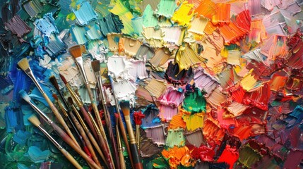Obraz premium Colorful Palette with Brushes in Art Composition