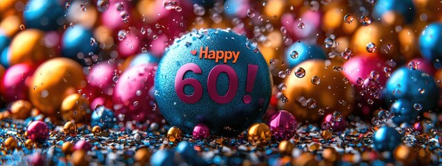 Diamond jubilee: text happy 60 years, celebrating six decades of cherished memories, accomplishments, and enduring relationships, lifetime of joy and looking forward to future adventures