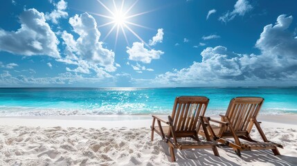 Tropical Beach Paradise with Two Empty Chairs
