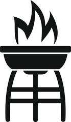 Barbecue grill burning with flames icon in simple style on a white background