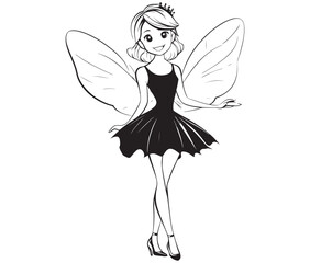 A cartoon drawing of a fairy, Fairy with wings, Cute fairy vector
