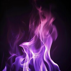 Purple fire flames isolated on black background, purple smoke