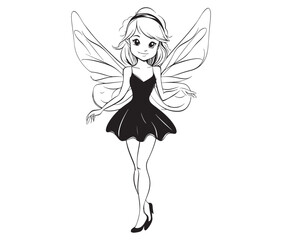 A cartoon drawing of a fairy, Fairy with wings, Cute fairy vector