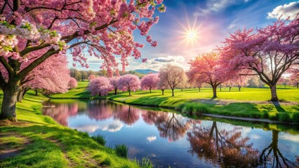 beautiful landscape with lake and trees