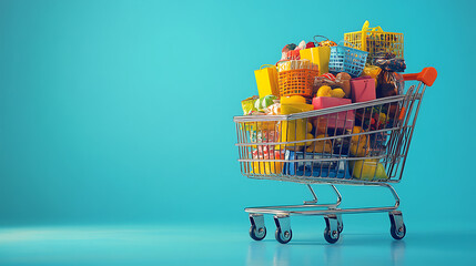 Modern Shopping Cart Filled with Groceries