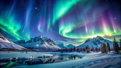 landscape with mountains and aurora 