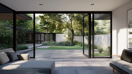 Modern Home with Glass Doors Opening to Backyard