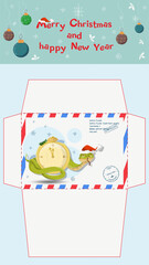 A postal envelope for Santa Claus a symbol of the new year a snake wraps around the clock