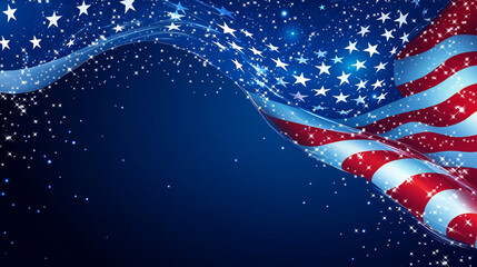 Stars and Stripes, featuring stars and the American flag waving, with copy space, Veterans Day