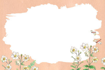 アナログ水彩画のシュウメイギクの秋イメージフレーム素材