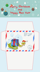 A postal envelope for Santa Claus a symbol of the new year a snake wraps around a gift box