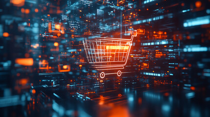 Futuristic Abstract Shopping Cart Design in Digital Space