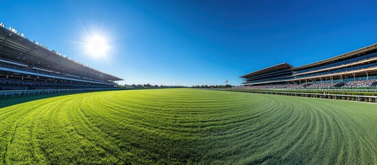 Fototapeta premium Empty race track with grandstands on a sunny day.