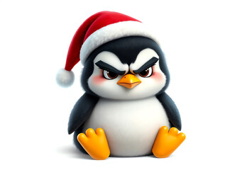 Fototapeta premium cartoon little penguin with angry expression and Santa hat