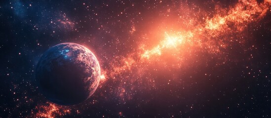 Obraz premium A planet in a galaxy with a bright nebula.