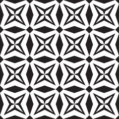 Vector black and white geometric seamless pattern. Abstract monochrome texture with flower silhouettes, mosaic. Elegant monochrome ornament background.