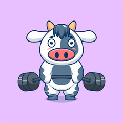 Cow animal lift barbell icon illustration cartoon