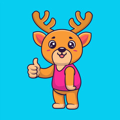 Cute Deer Thumbs Up With Cartoon Icon Illustration