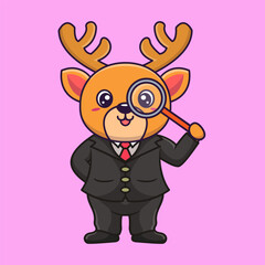 Obraz premium Cute Deer Detective Kawaii Cartoon Vector Icon Illustration