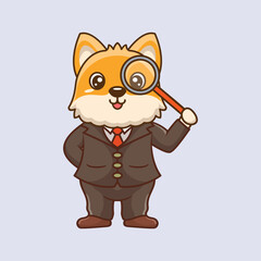 Cute Dog Detective Kawaii Cartoon Vector Icon Illustration
