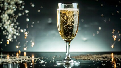 A sparkling drink in a glass, surrounded by bubbles and light.