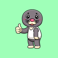 Cute Sea Lion Thumbs Up With Cartoon Icon Illustration