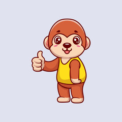 Cute Monkey Thumbs Up With Cartoon Icon Illustration