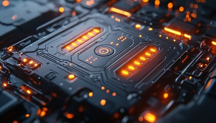 Obraz premium Futuristic Electric Car Battery Panel with Glowing Power Indicators - High Detail Metallic Texture Close-Up