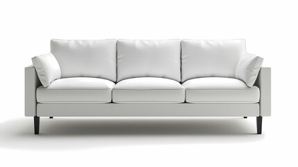 An isolated leather sofa with cushions on a white background, suitable for comfortable seating in a modern home