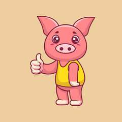Cute Pig Thumbs Up With Cartoon Icon Illustration