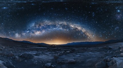 A panoramic view of the night sky filled with countless stars and distant galaxies, creating a mesmerizing cosmic spectacle.