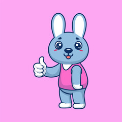 Cute Rabbit Thumbs Up With Cartoon Icon Illustration