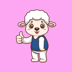 Cute Sheep Thumbs Up With Cartoon Icon Illustration