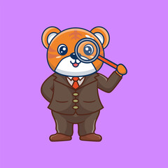 Cute Tiger Detective Kawaii Cartoon Vector Icon Illustration