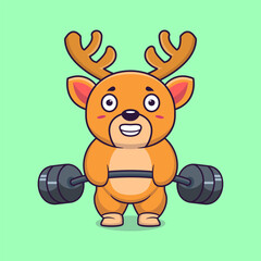Deer animal lift barbell icon illustration cartoon