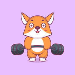 Fox animal lift barbell icon illustration cartoon