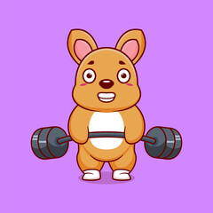 Kangaroo animal lift barbell icon illustration cartoon
