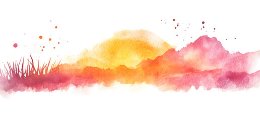 Obraz premium Beautiful Watercolor Sunset Landscape for Nature-Inspired Designs on white and transparent background. PNG