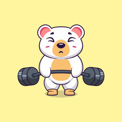 Polar bear animal lift barbell icon illustration cartoon